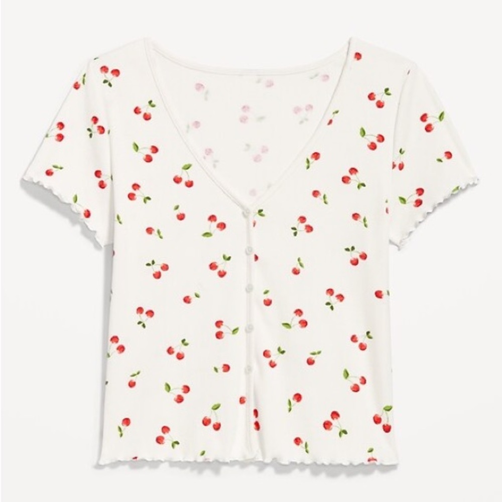 Old Navy Cherry Print White Button-Up Top